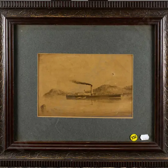 framed print "Golden Hind paddle steamer, Otago Harbour" H-130 W-200