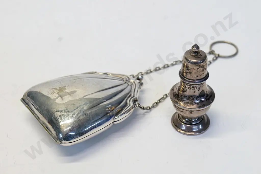 silver condiment stamped anchor, lion, q & silver change purse no mark Image 1++