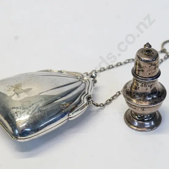 silver condiment stamped anchor, lion, q & silver change purse no mark