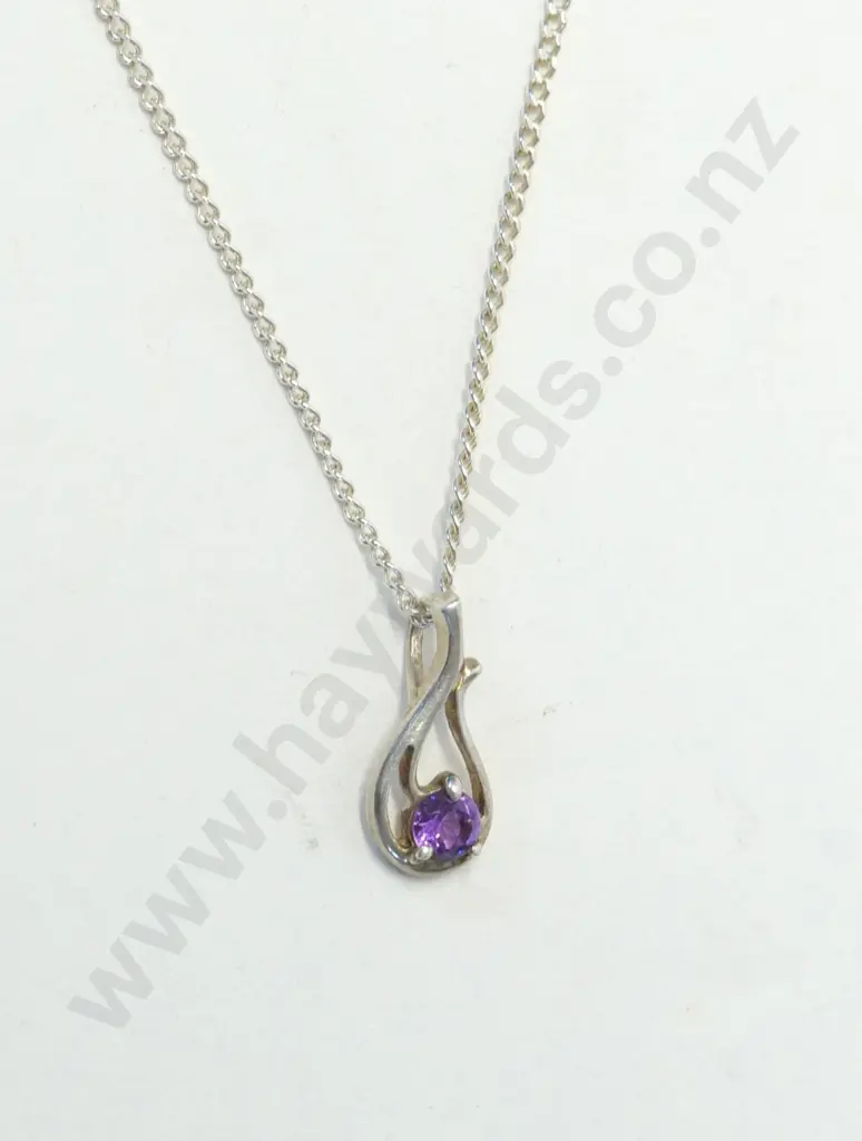 silver amethyst necklace chain stamped 925 Image 1++