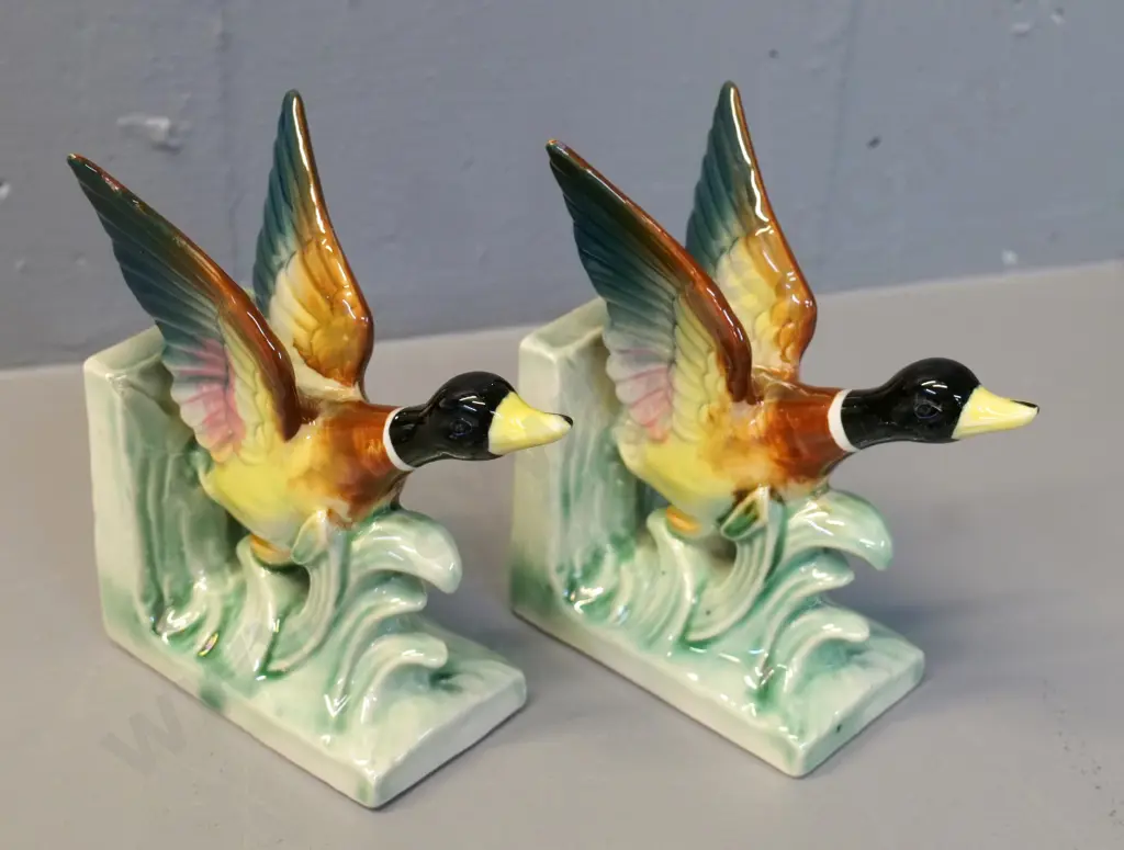 pair of ceramic book-ends - ducks taking off - no maker's marks H-140 L-140 Image 1++