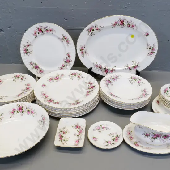 Royal Albert Lavender Rose pattern part dinner set - 6 place plus spares, ashett, gravy boat & saucer, etc.