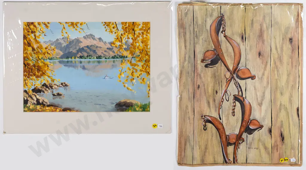 Scott Groves - mounted oil - lake scene, Brenda Shore watercolour Largest H-590 W-400 Image 1++