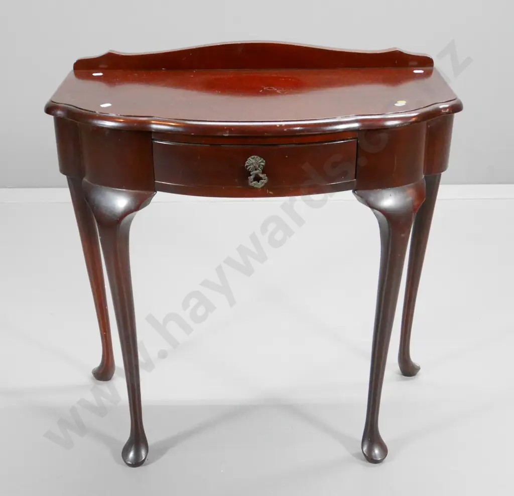 reproduction mahogany cab-leg bow-front hall table w/drawer, polish needs attention H-730 W-700 D-380 Image 1++