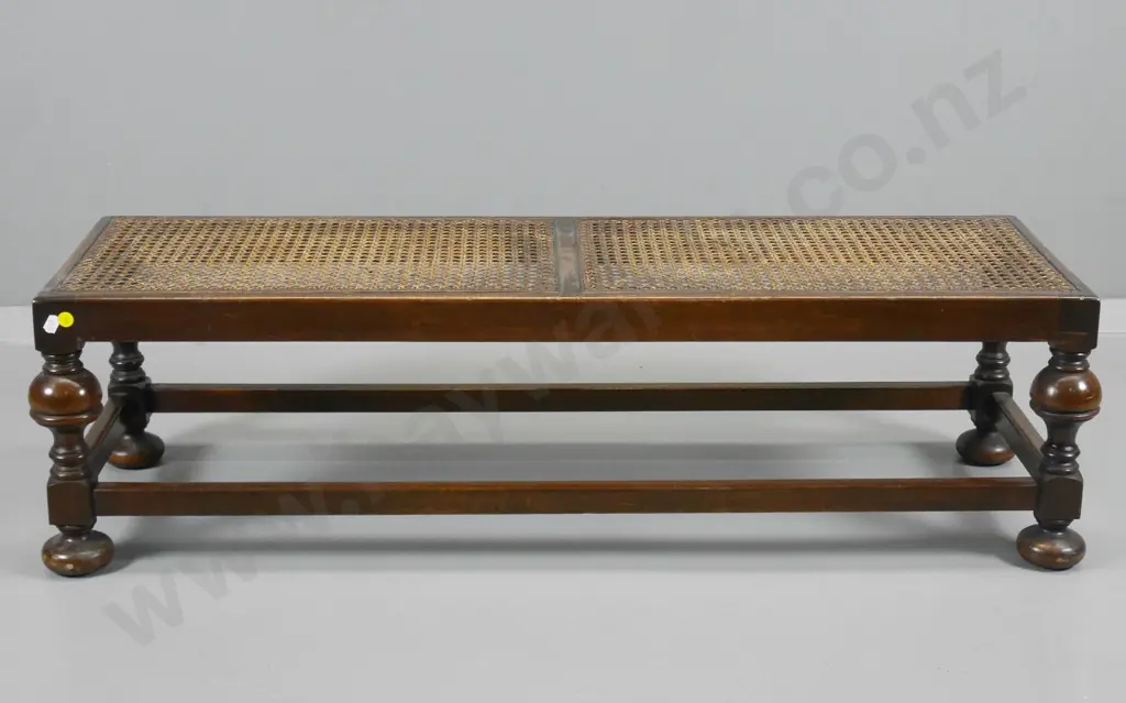 Tudor style long foot-stool with bergere cane top - finish worn on cane H280 L1000 D310 Image 1++