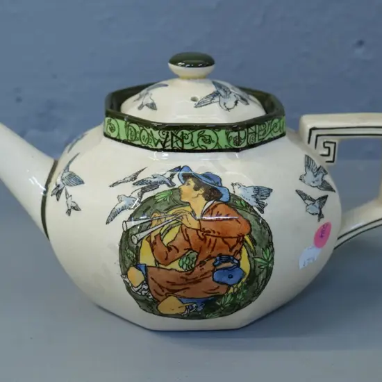 Royal Doulton piper and birds motif teapot - some crazing H-120 W-230