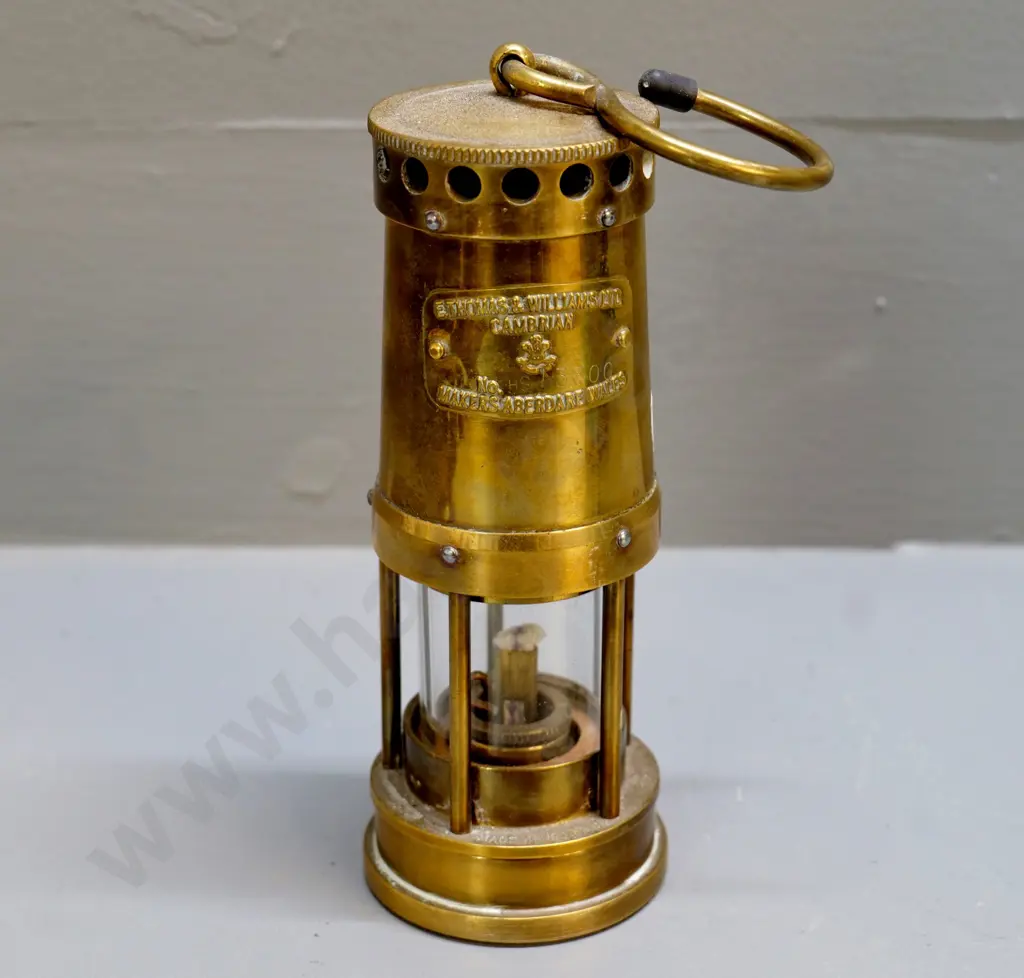 reproduction brass Welsh miner's lamp - E. Thomas & Williams Ltd. plaque H-160 Image 1++