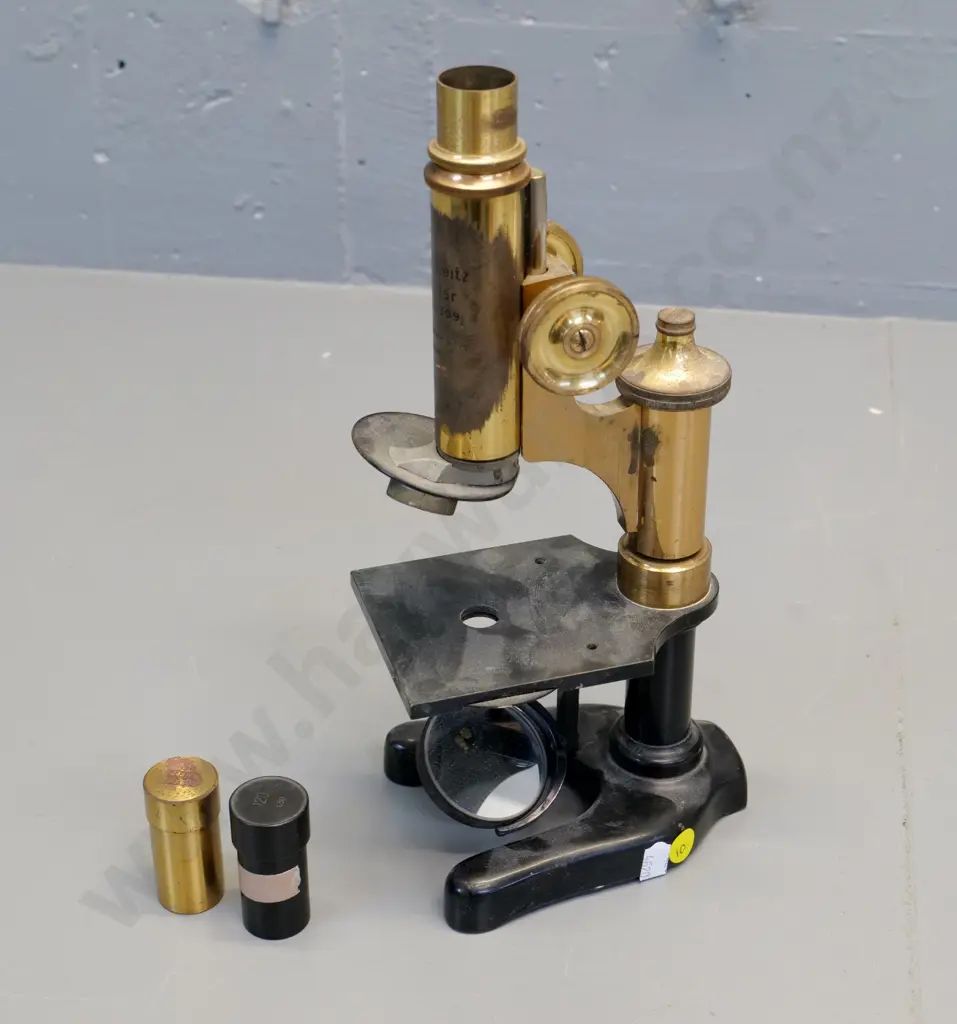 Ernst Leitz Wetzlar brass microscope - no objective eyepiece, only 2 empty cases, engraved Otago University Anatomy H300 Image 1++
