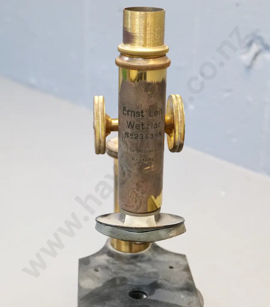 Ernst Leitz Wetzlar brass microscope - no objective eyepiece, only 2 empty cases, engraved Otago University Anatomy H300 Image 1++