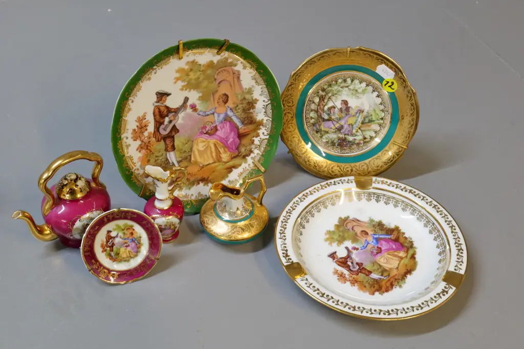 7 pieces of Limoges china - 3 plates, 2 jugs, kettle and an ash-tray D-160 Image 1++