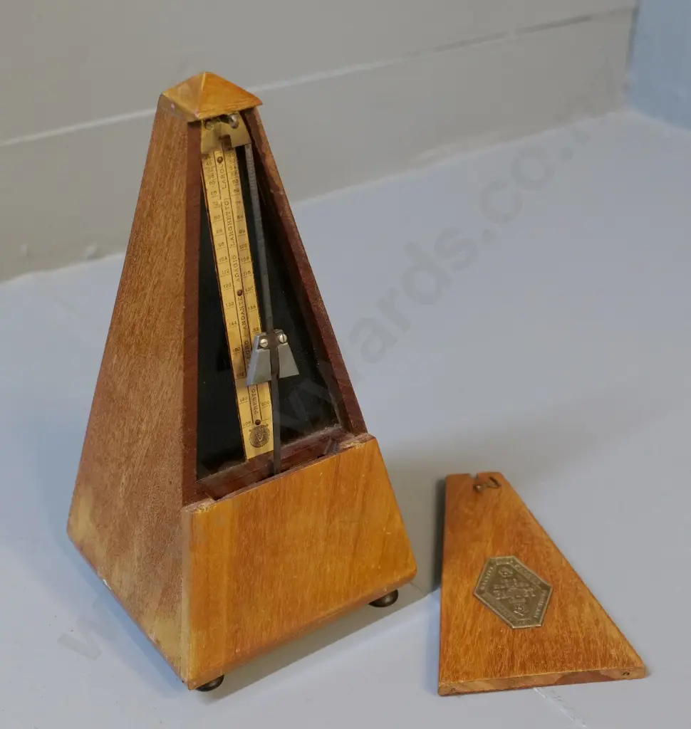 vintage wood-cased French "Parquet" metronome - a bit of staining or fading to wood H-230 Image 1++