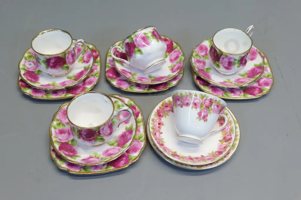 4 Royal Albert Old English Rose trios and a Royal Doulton rose pattern trio Image 1++