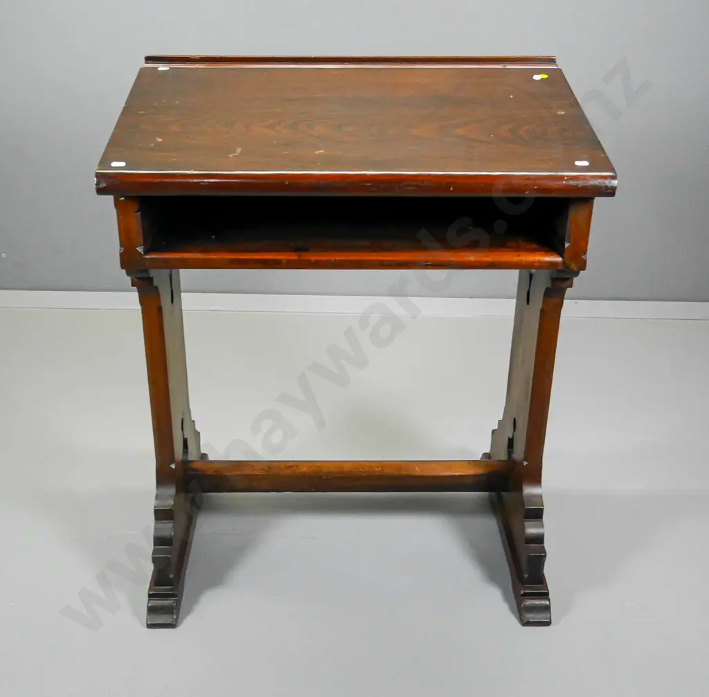 vintage kauri ecclesiastical style sloping top school desk - some wear and tear H840 W690 D440 Image 1++