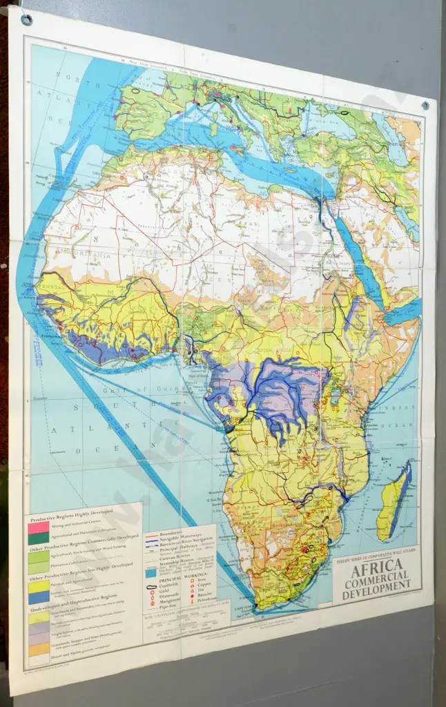 folded wall map on linen backing - African Commercial Development - London Geographical Inst. 1964. H1130 W910 Image 1++