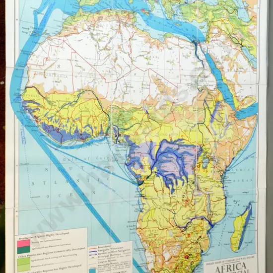folded wall map on linen backing - African Commercial Development - London Geographical Inst. 1964. H1130 W910