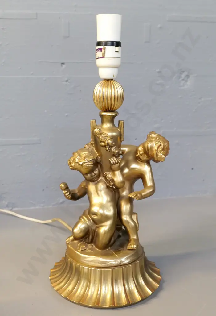 gilt finish cast metal table lamp base - figural putti / cherubs H-410 Image 1++