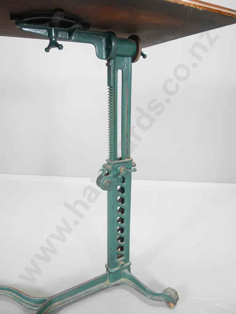 vintage invalid's table with cast iron base, adjustable tilt, rise & rotation, walnut top H780 W910 D460 Image 1++