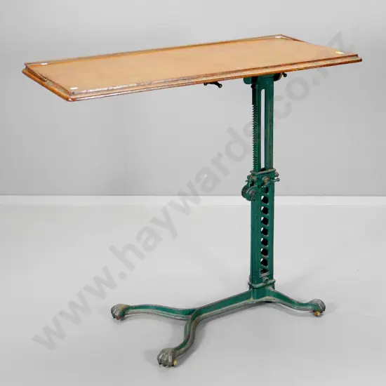 vintage invalid's table with cast iron base, adjustable tilt, rise & rotation, walnut top H780 W910 D460