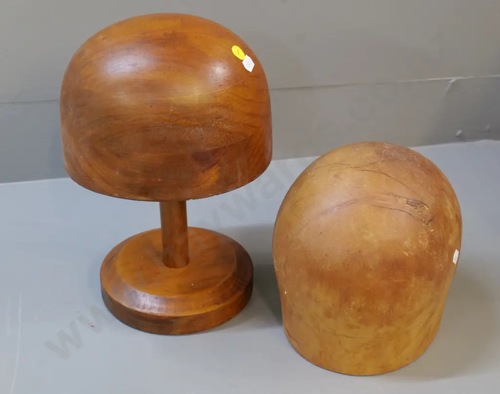 vintage wooden hat block and stand H-290 L-170 W-150 and a block without stand which has some cracking Image 1++