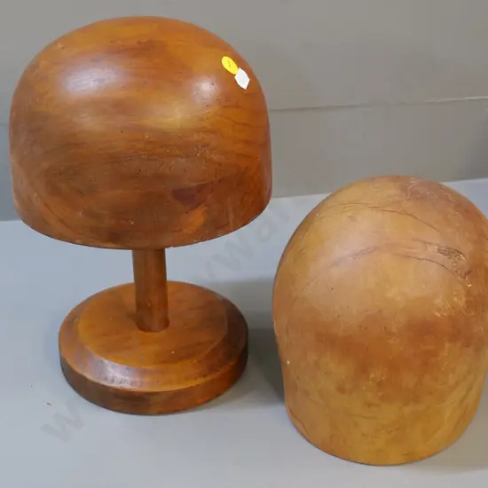 vintage wooden hat block and stand H-290 L-170 W-150 and a block without stand which has some cracking