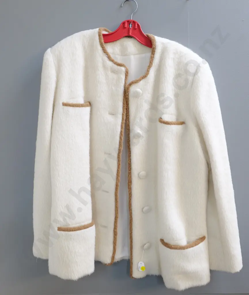 retro woman's (brushed wool?) jacket - cream with gold trim Image 1++