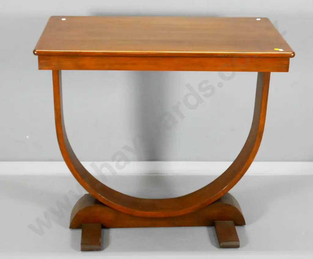 deco style beech hoop-base hall table - scrape to one edge, marks to polish on top H-690 W760 D-450 Image 1++