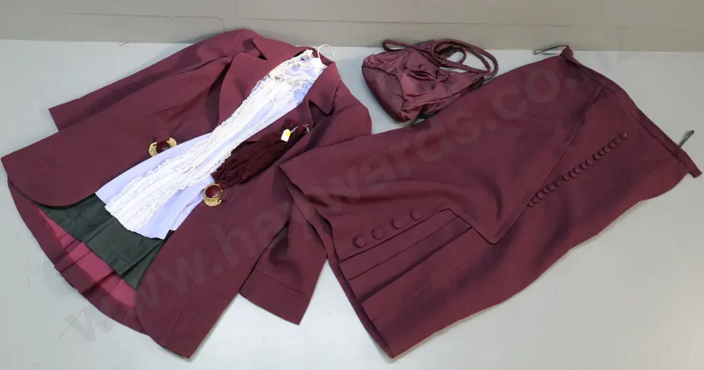 vintage costume items - Edwardian jacket & skirt, frilled blouse, tote bag and lacey gloves Image 1++