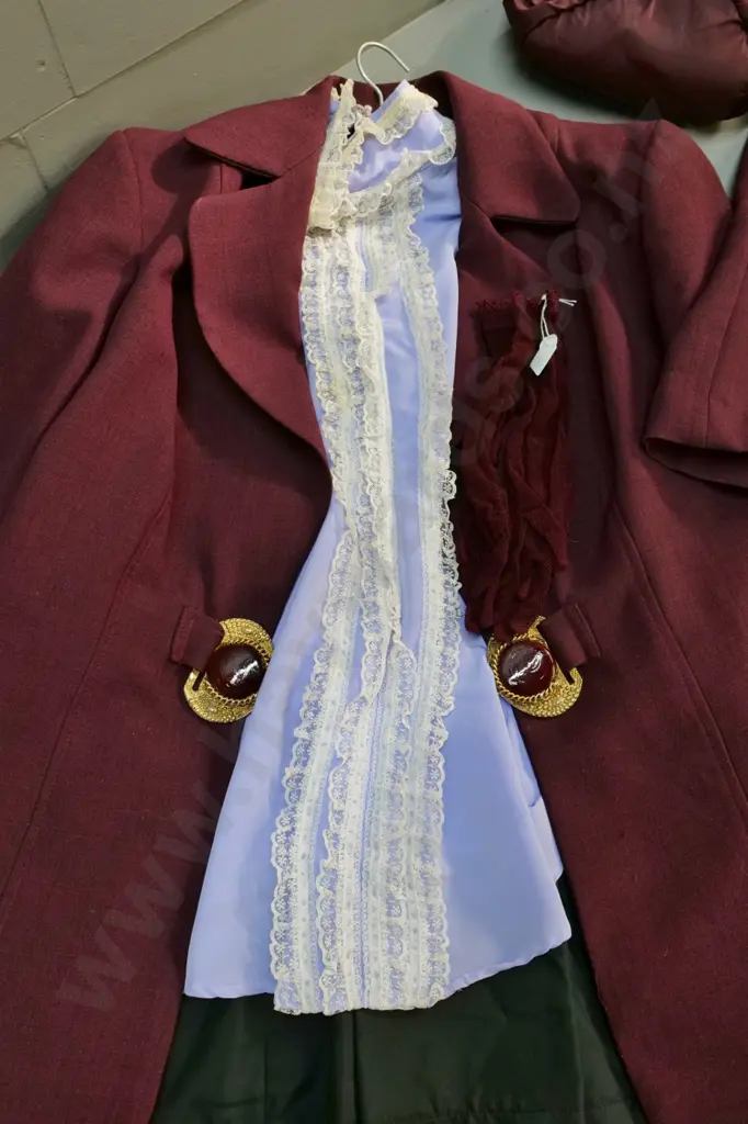 vintage costume items - Edwardian jacket & skirt, frilled blouse, tote bag and lacey gloves Image 1++