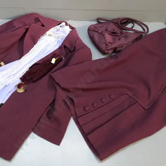 vintage costume items - Edwardian jacket & skirt, frilled blouse, tote bag and lacey gloves
