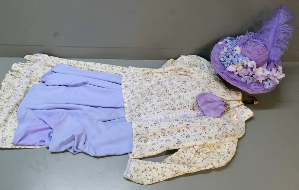 vintage costume items - Edwardian lavender floral dress and blouse, skirt, hat and bag Image 1++