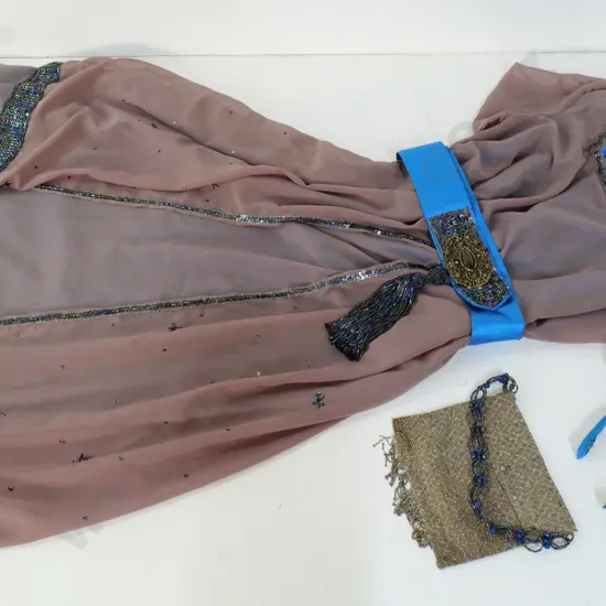 vintage costume items - 1920s beaded evening dress, belt, petticoat, hat band and evening bag