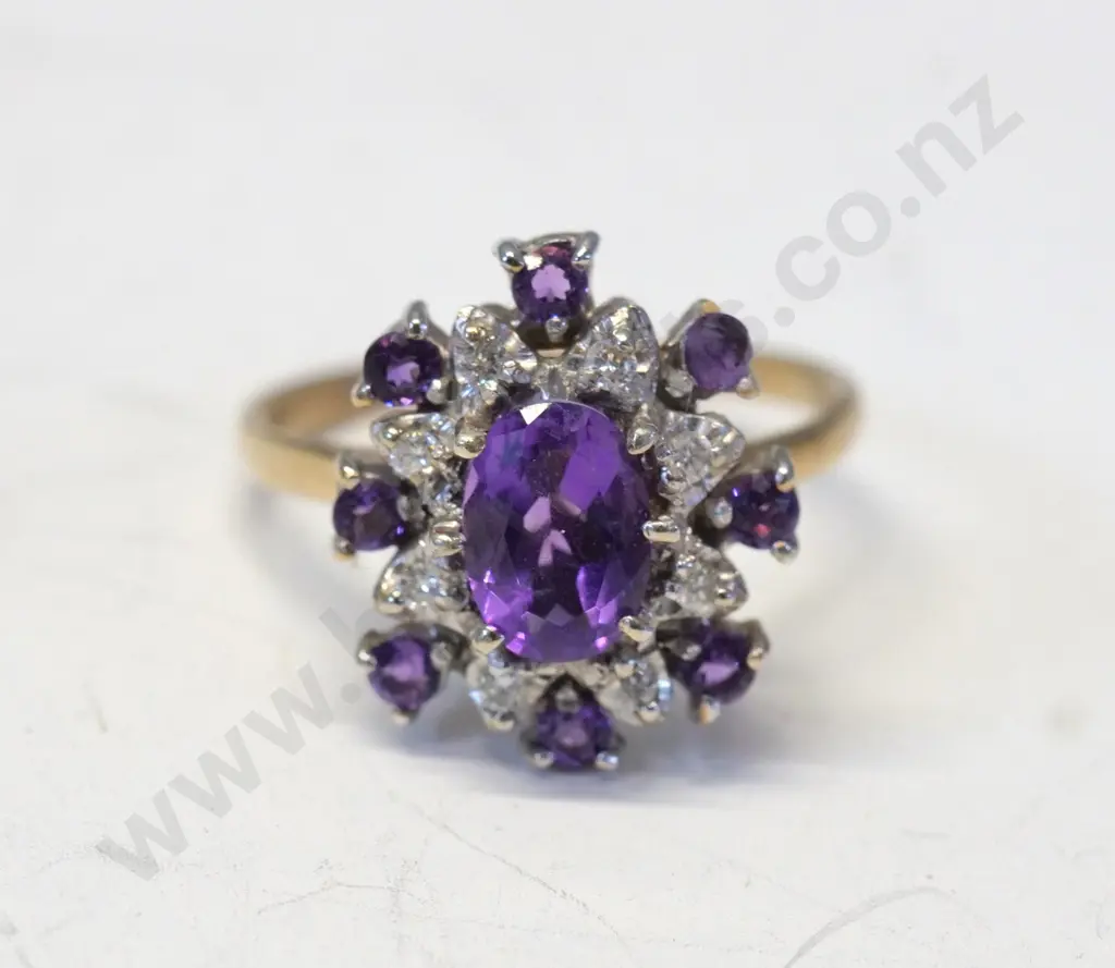 9ct amethyst & cz dress ring Image 1++