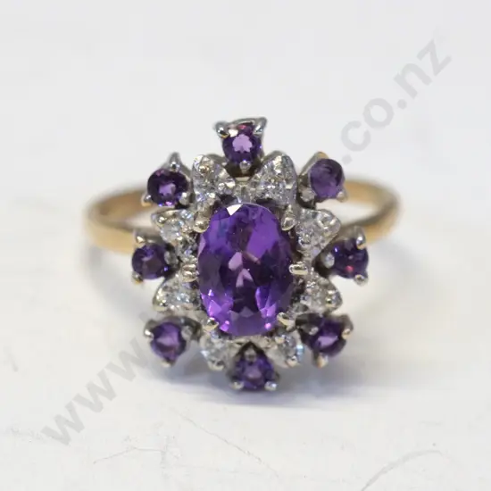 9ct amethyst & cz dress ring