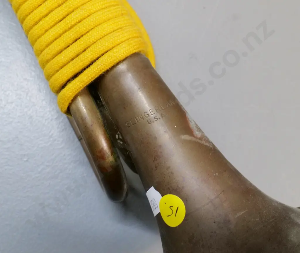 vintage Slingerland brass bugle with yellow cord - some dents and a crack L-450 Image 1++