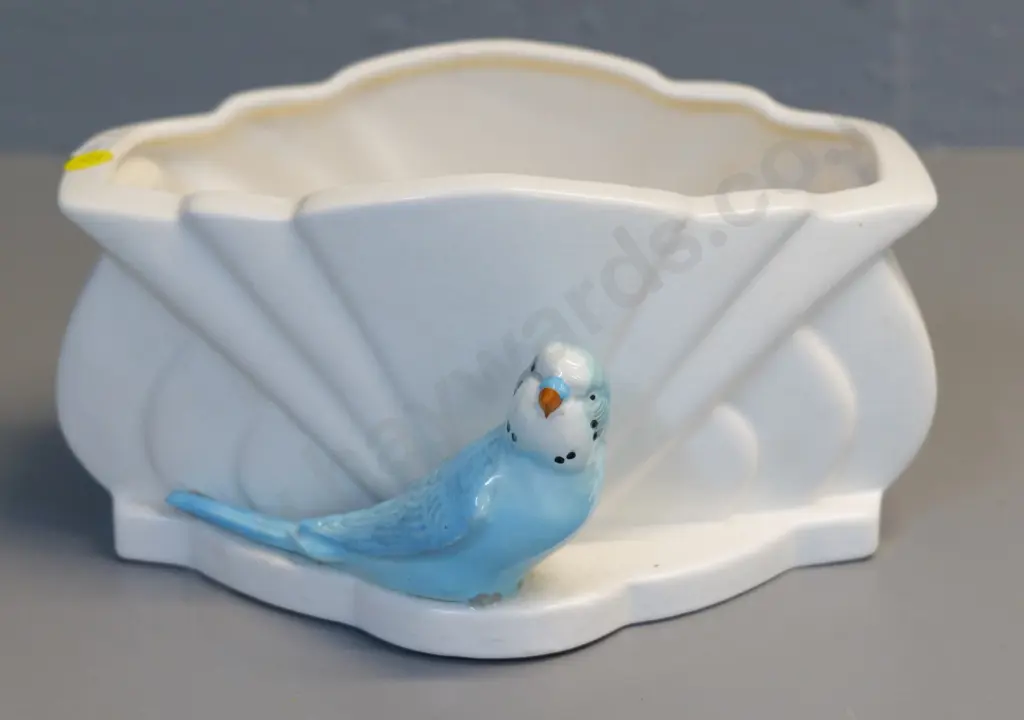 Sylvac budgie flower trough vase - some crazing & hairline faults on rim H120 W250 Image 1++