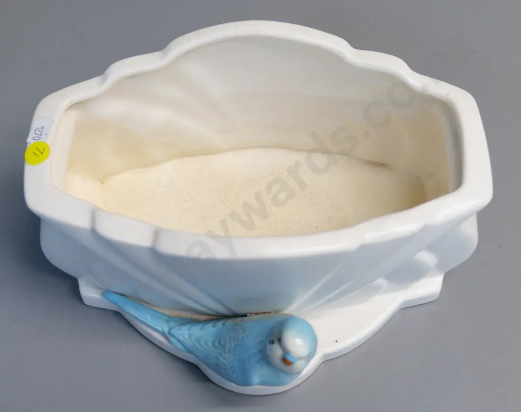 Sylvac budgie flower trough vase - some crazing & hairline faults on rim H120 W250 Image 1++