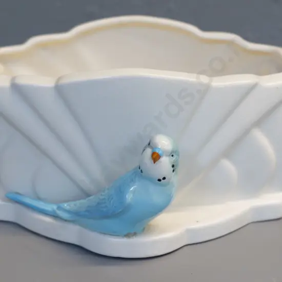 Sylvac budgie flower trough vase - some crazing & hairline faults on rim H120 W250