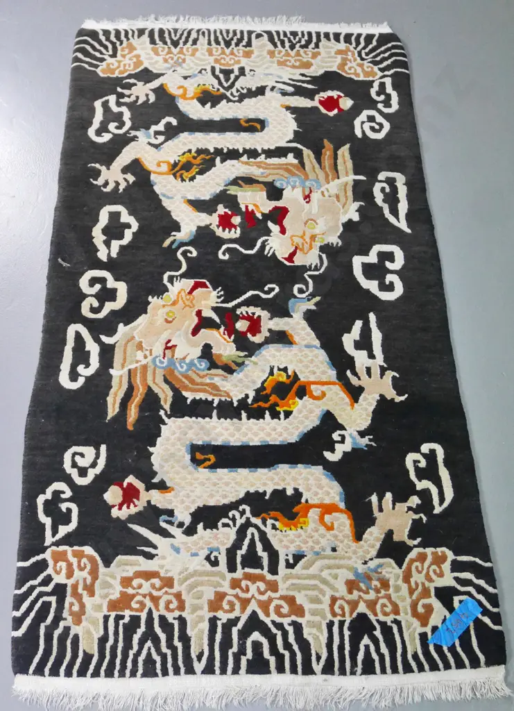 hand knotted, quality woolen floor rug, with dragon motif, L-1920 W-970 Image 1++