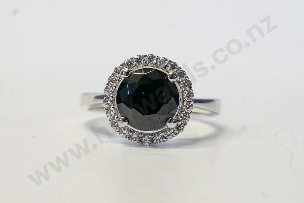 silver dress ring with cz & stone? stamped 925 Image 1++