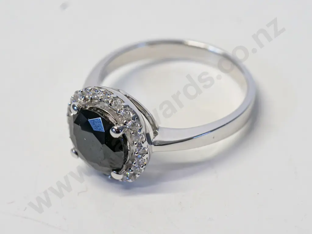 silver dress ring with cz & stone? stamped 925 Image 1++