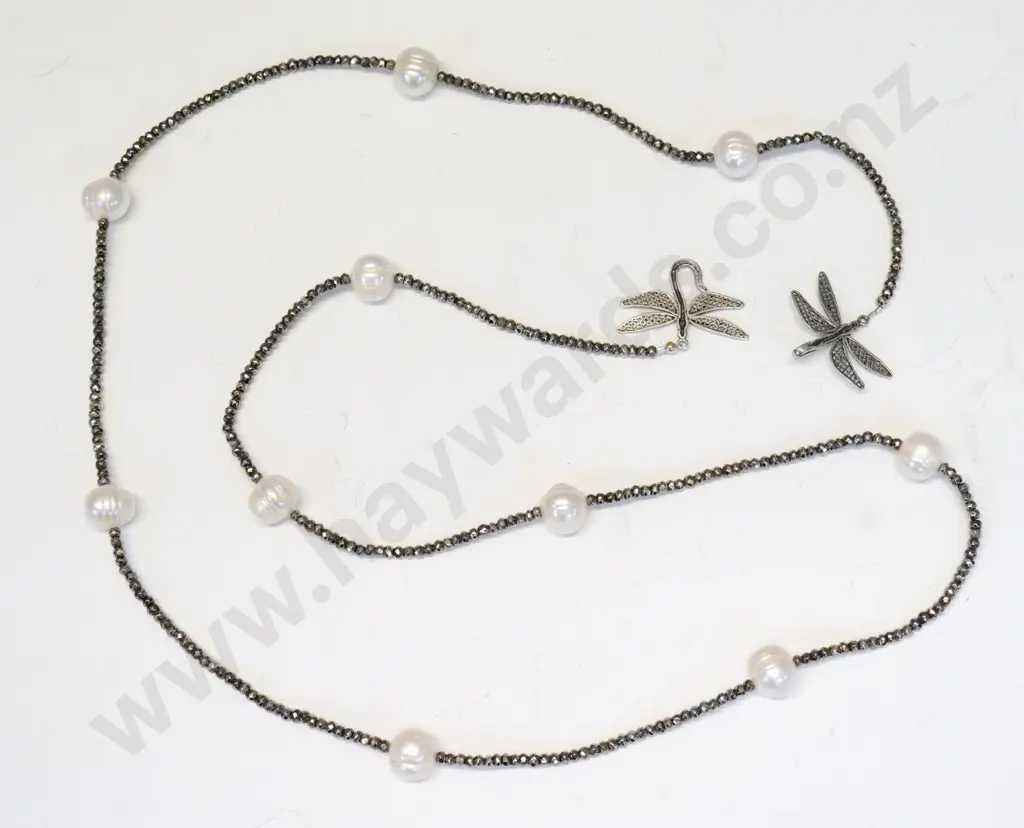silver dragon fly long necklace stamped 925 Image 1++