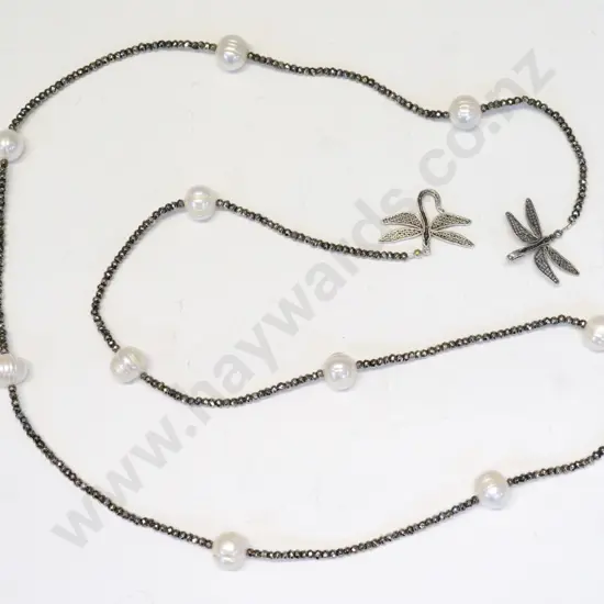 silver dragon fly long necklace stamped 925