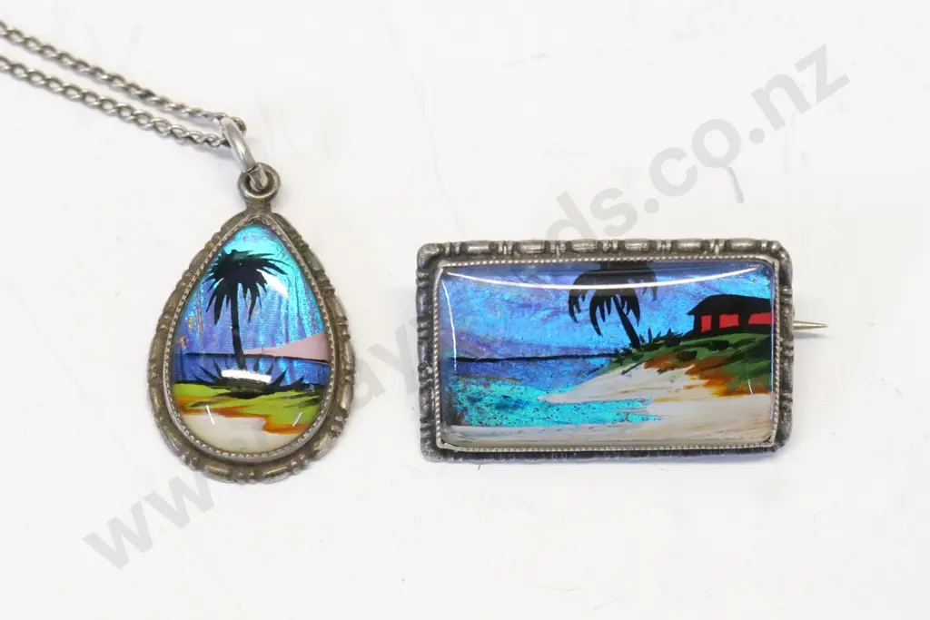 butterfly wing necklace & butterfly wing brooch both stamped TLM sterling England Image 1++