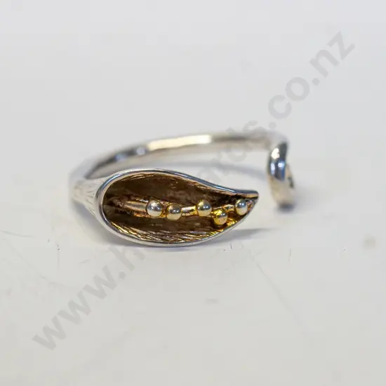 silver split leaf ring stamped 925