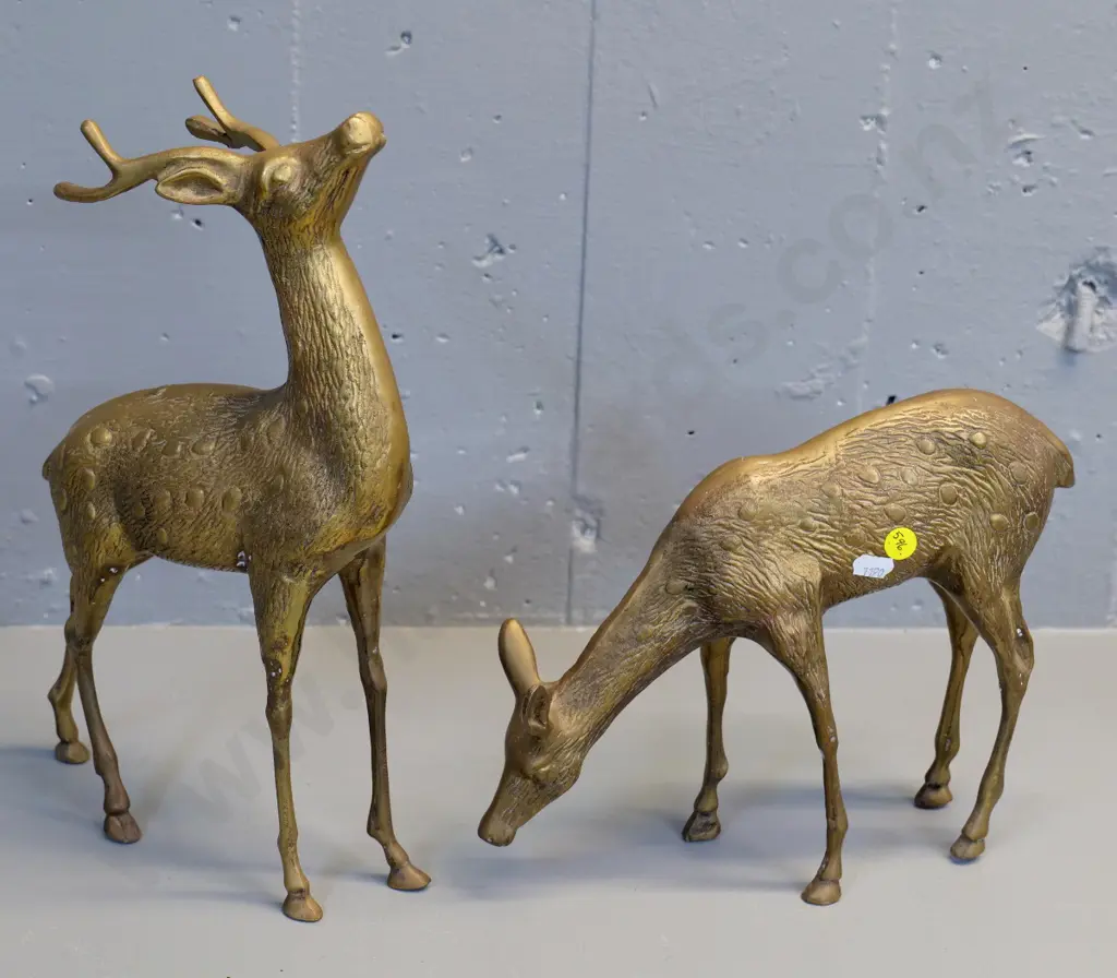 pair of cast brass deer figures - stag is H-360 L-220 Image 1++