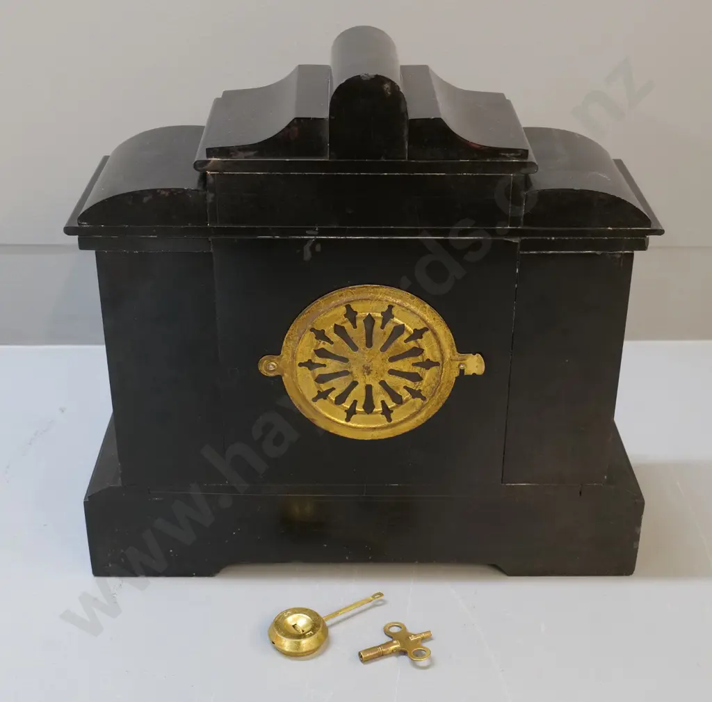 Ansonia slate cased mantel clock with columns H-370 W-390 Image 1++