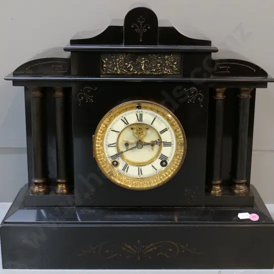 Ansonia slate cased mantel clock with columns H-370 W-390