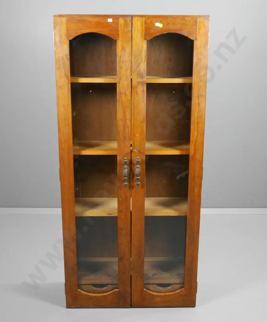 vintage pine glazed 2-door book-case, escutcheons and key, 2 hidden interior drawers H1370 W640 D250 Image 1++