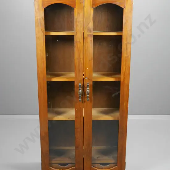 vintage pine glazed 2-door book-case, escutcheons and key, 2 hidden interior drawers H1370 W640 D250