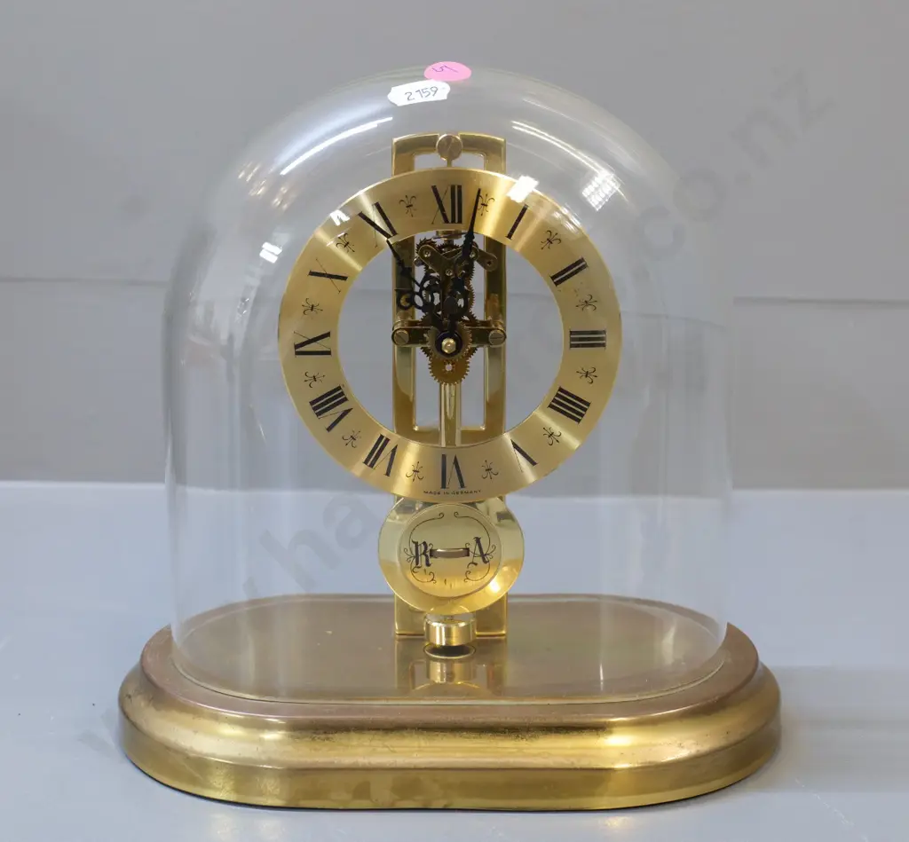 Reproduction battery powered skeleton clock with oval glass dome H-220 W-220 Image 1++